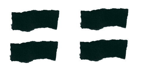 Four Dark Ripped Paper Pieces with Rough Edges on Black Background