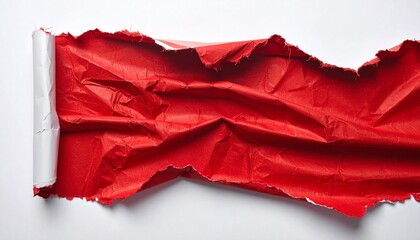 Torn Red Paper Roll with Jagged Edges on White Background