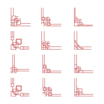 Red geometric line art corner borders collection