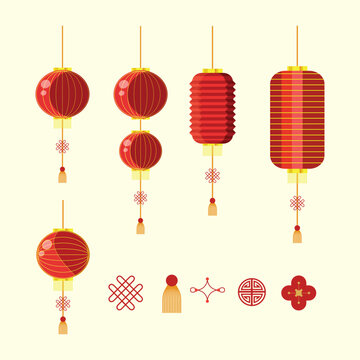 Chinese lanterns and auspicious symbols collection