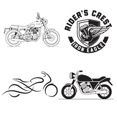 Naklejka premium Vintage Motorbike Badge Collection Custom Iron Eagle Crest and Cafe Racer Outlines