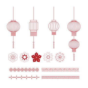 Traditional chinese new year decorative elements set