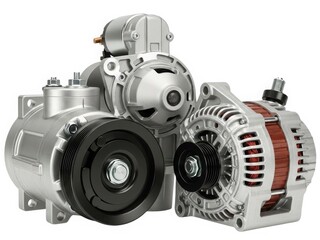 Automotive alternator and starter assembly