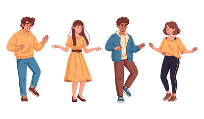 Obraz premium Diverse young adults dancing happily together in casual outfits