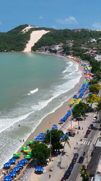 Ponta Negra Beach At Natal Rio Grande Do Norte Brazil. Stunning Tropical Coastline Beach Scene Viewed From Above. Coast Clouds Seaside Summertime. Coast Outdoor Panorama. Natal Rio Grande do Norte.