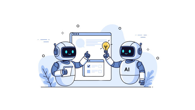 Friendly ai robots collaborating on innovative ideas and solutions