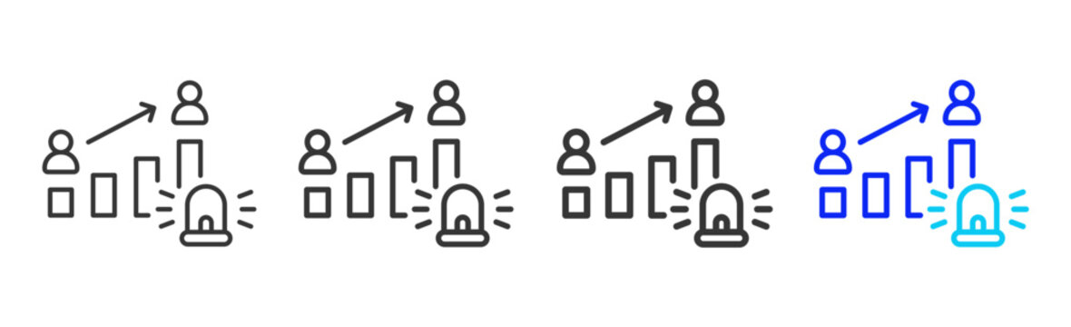 Escalation Alarm icon set collection creative outline style for Incident Management with multiple thickness variations suitable for web apps mobile ui and business tools