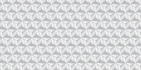 A repeating geometric abstract pattern with gray cube shapes and gray dan white neon lines.