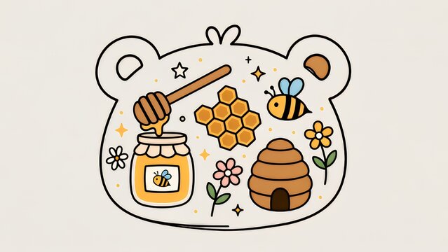 Cute Bear Honey Jar: Adorable Bees, Flowers, and Hive Art Design