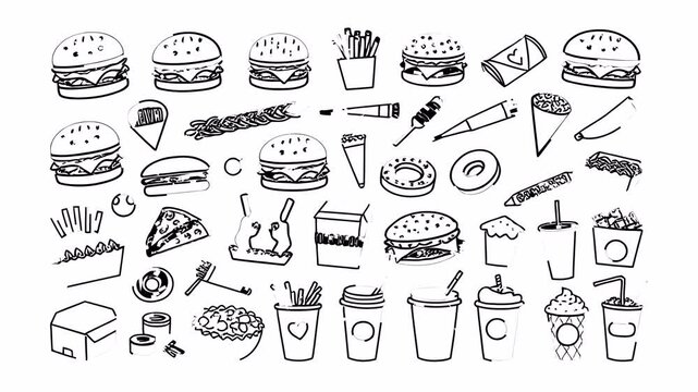 Mexican street food doodle icon pack. Hand-drawn animated elements. 4K loop with alpha channel.