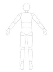 Fototapeta premium Low poly man contour drawing with outstretched arms on a white background. This printable robot template is a creative base for kids to color and design their own unique character.