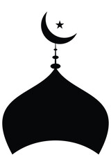 Minimalist mosque dome silhouette with crescent moon and star topper design for islamic holiday celebration greeting cards and religious decoration branding use