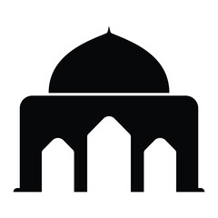 Simple mosque silhouette with large dome and arched entrance, classic islamic building vector illustration for various religious projects