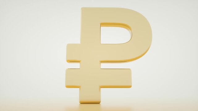 Golden Russian Ruble Currency Symbol in Minimalist 3D Render on Light Background