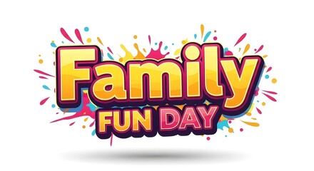 Family fun day background with colorful text and splashes