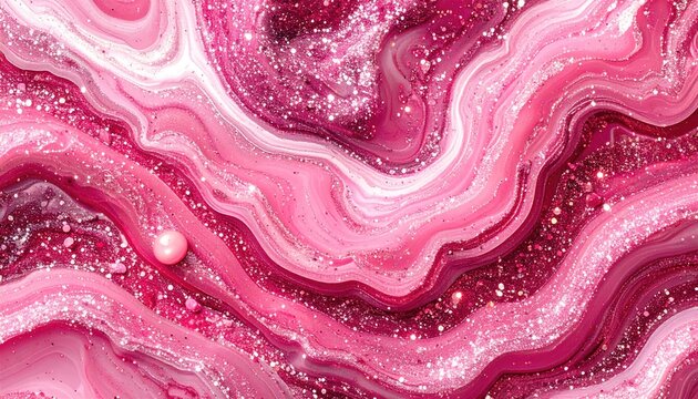 Abstract Pink Geode Slice with Glittering Texture and Swirling Patterns.