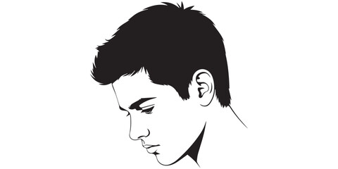 Profile of a young man looking down in a classic black silhouette,edit fully file, © SujetaRani