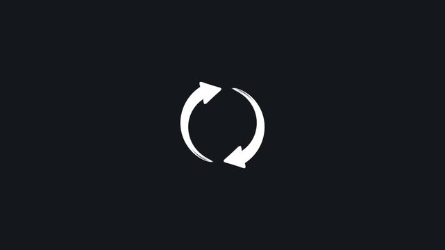 White circular arrows icon for refresh or loading on dark gray background Keywords: refresh, reload, repeat, circular, arrows, icon, white, dark, gray, background, loading, process, sync, update