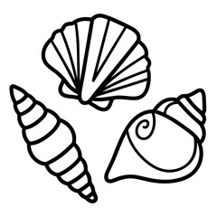 Cute Summer Life Doodle Activities hand drawn black and white outline