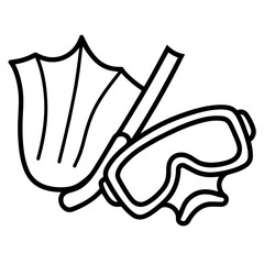 Cute Summer Life Doodle Activities hand drawn black and white outline