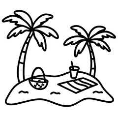 Cute Summer Life Doodle Activities hand drawn black and white outline