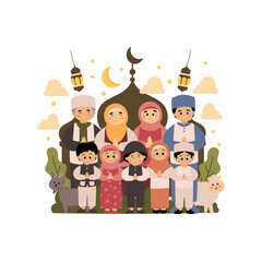 Happy Muslim Family Celebrating Eid al-Fitr Illustration