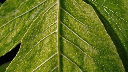 Fototapeta premium green leaf texture, Macro view of leaves with visible veins and texture, natural background, eco concept