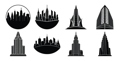 Fototapeta premium eight City skyline silhouettes 