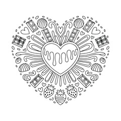Classic Mandala Line Art Coloring Page, Black and White Vector Illustration