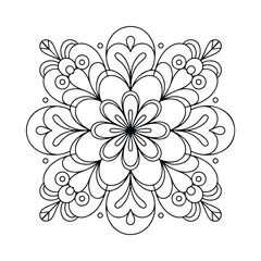 Mandala Pattern Line Art Coloring Book Page, Black Vector Illustration
