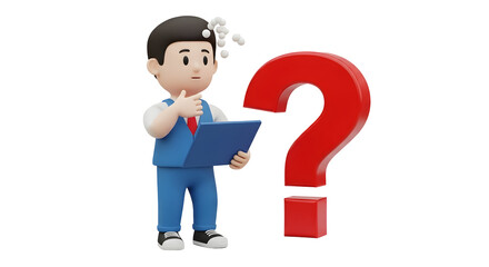 Businessman pondering question with thoughtful expression and clipboard&nbsp;transparent background png
