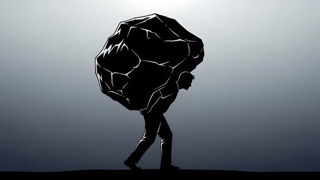 Man carrying heavy emotional burden alone.