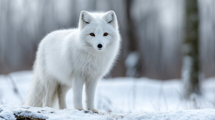 雪原に佇むホワイトフォックス / White Arctic Fox Standing on Snow