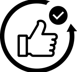 Thumbs up icon with check mark and circular arrow