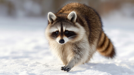 雪の上を歩くアライグマ / Raccoon Walking on Snow