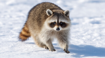 雪の上を歩くアライグマ / Raccoon Walking on Snow