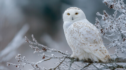 雪をまとったフクロウのポートレート / Snowy Owl Covered in Snow