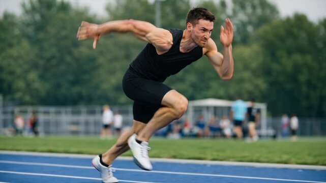 Explosive sprint start on a running track