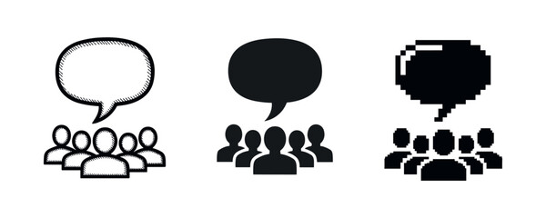 Graphic illustration of diverse group communication icon set