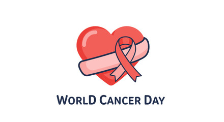 Obraz premium Illustration of World Cancer Day symbol with red ribbon wrapped around a heart, signifying awareness and support for cancer research and patients globally