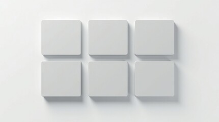 Seis mosaicos de interfaz flotantes de color gris con sutiles efectos de degradado