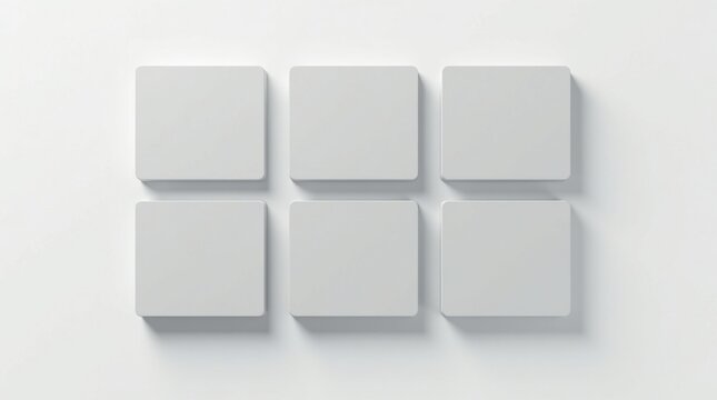 Seis mosaicos de interfaz flotantes de color gris con sutiles efectos de degradado