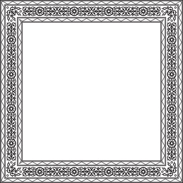 Vector monochrome black square Yakut ornament. An endless rectangular border, a frame of the northern peoples of the Far East.