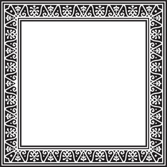 Vector square black monochrome border, frame, Pompeii. Rectangle Neopolitan ornament. Art of Ancient Rome. Template for stained glass