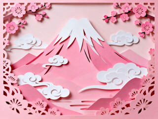 Pink Paper-cut Mountain View Holiday Illustration