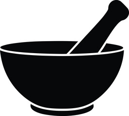 Mortar and pestle vintage silhouette vector art illustration and minimal black and white design