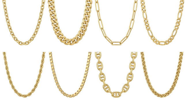 Jewelry Gold Chain Graphic Set Cuban Paperclip Rope Figaro Mariner Polished Yellow Metal Link