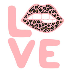 Graphic Illustration of Leopard Print Lips Forming the Word Love