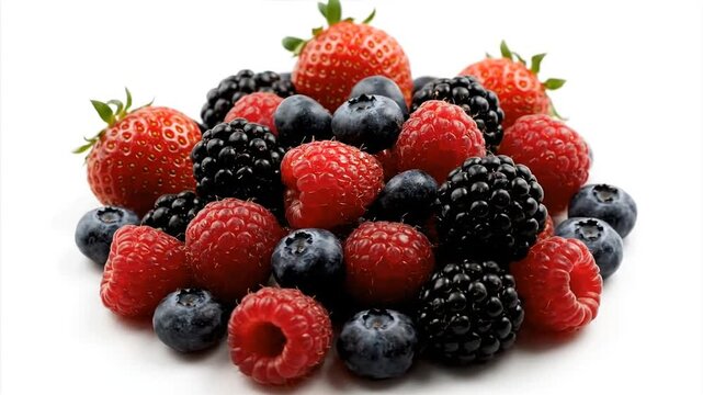 Fresh assortment of berries on white background for culinary and design projects