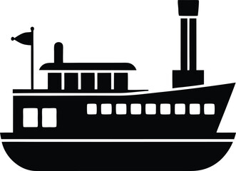 Obraz premium Steam boat model silhouette vector art illustration and minimal black and white design